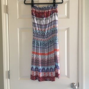 Aqua Strapless Multi-print Dress